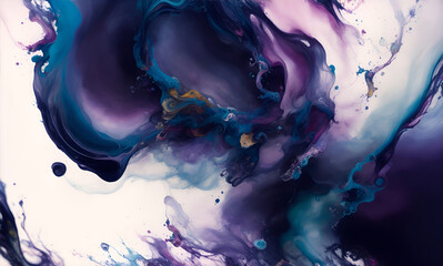 Blue Purple and white Ink Liquid Modern Painting Abstract Backdrop, Generative AI