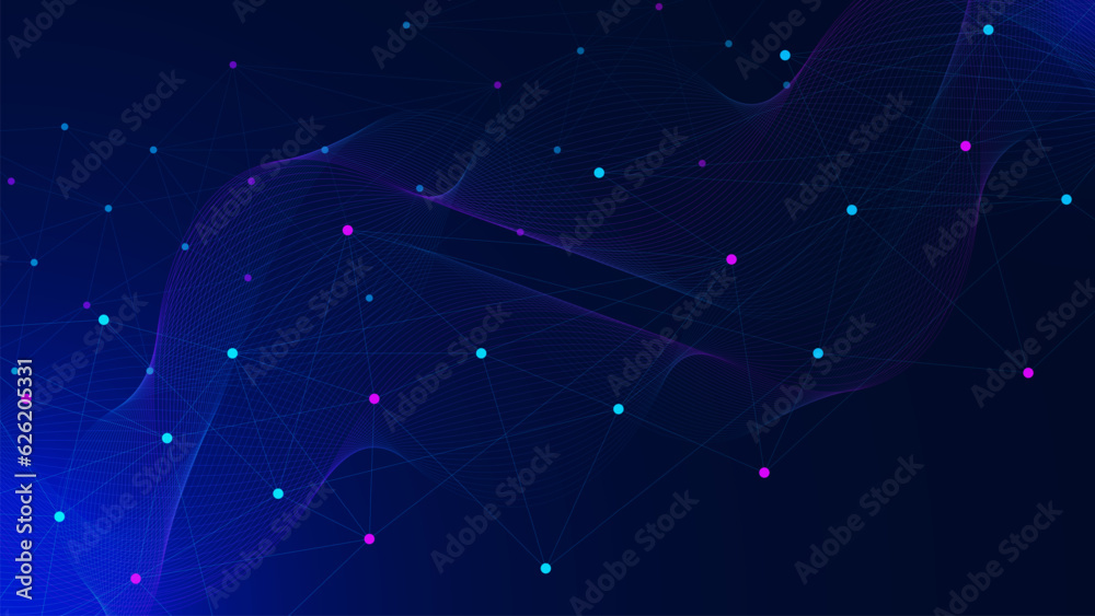 Poster abstract dots and lines color connection with wave flow. networking, social communication technology