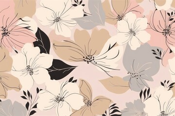 Trendy contemporary floral seamless pattern. Fashionable template for design. Soft feminine palette, Generative AI