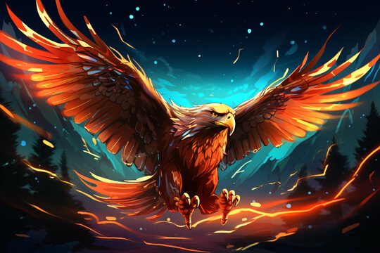 Illustration of a Hawk Painting Cartoon