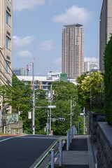 東京の赤坂9丁目檜坂から望む都市風景