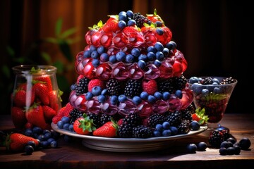 Tasty cake with fruits