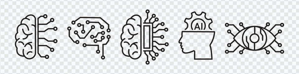 Artificial intelligence, Ai,  industry 4.0 and machine learning vector thin line icon. eps 10