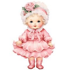 Fototapeta premium Vintage Pink Baby Christmas Watercolor