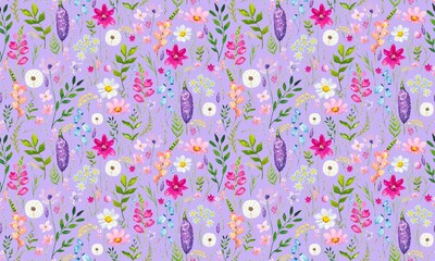 Floral seamless pattern with small meadow flowers. watercolor
