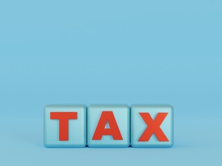 Tax Buzzword Cubes - Blue Background - 3D Rendering