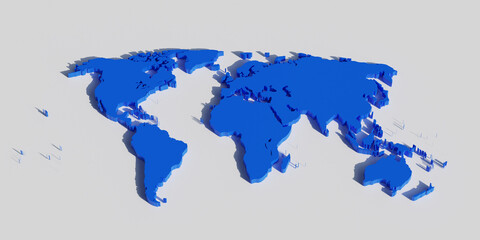 Fototapeta na wymiar Blue Color 3D World Map