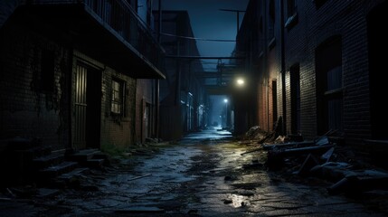 Dark alleyway shrouded in mystery. Halloween concept for ghost-hunting equipment supplier, paranormal podcast, ghost tour agency.