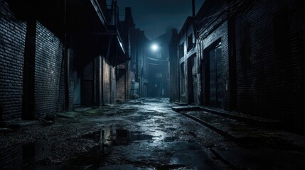 Dark alleyway shrouded in mystery. Halloween concept for ghost-hunting equipment supplier, paranormal podcast, ghost tour agency.