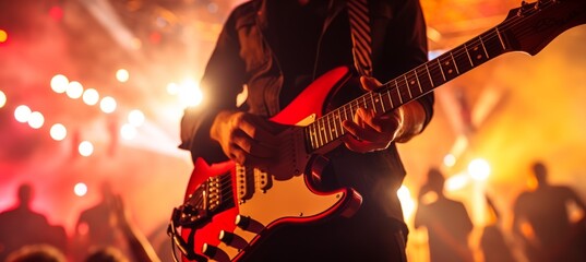 Fototapeta premium Guitarist perform at music concert background. Generative AI technology.