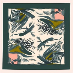 Modern exotic neckerchief ethnic style design illustration. Abstract botanical fashionable  template for your design, Generative AI