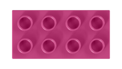 Lilac Rose Bricks Block Isolated on a White Background. Close Up View of a Plastic Children Game Brick for Constructors, Top View. High Quality 3D Rendering with a Work Path. 8K Ultra HD, 7680x4320