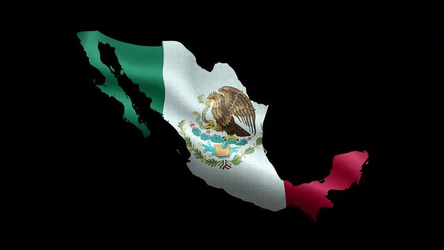 4K waving national flag of Mexico on the map. With alpha channel seamless Mexican flag on territory. Outline geographic country border of Mexico stock video.