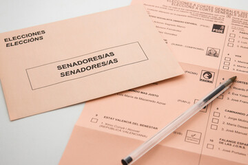 Sepia ballot with the vote to elect the senators in the general courts of Spain