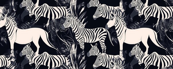 Hand drawn abstract pattern with zebras. Trendy collage contemporary seamless pattern. Fashionable template for design. Black and white colors, Generative AI