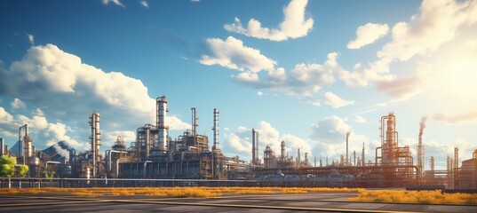 Fototapeta premium Energy power plant industry factory background. Generative AI technology.