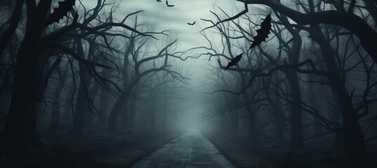 Obraz premium Creepy forest horror melancholic dark background. Generative AI technology.