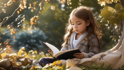 A little girl reading a book