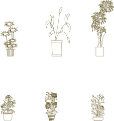 Vector sketch of detailed silhouette illustration of potted ornamental plants for decoration in the garden and interior in the house 