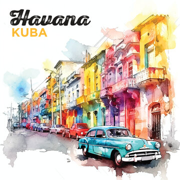 Havana Kuba watercolor paint