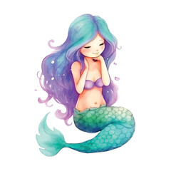 Obraz na płótnie Canvas Cute mermaid girl watercolor paint