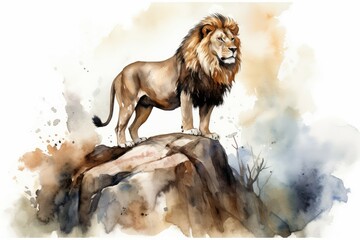 Obraz premium Lion rock animal standing. Generate Ai