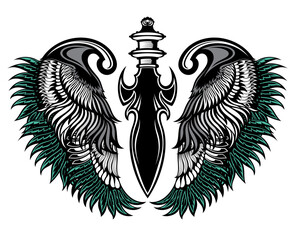 Illustration vector graphic of tribal art design sword wings for tattoo