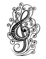Music note abstract. Music note. Black G-clef and music notes isolated vector illustration 