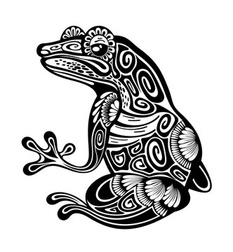 Black and white frog logo design inspiration. Frog symbol