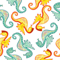 Obraz premium Seahorse, children style hand drawn, beautiful detailed background