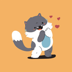 Cute cat in love vector cartoon character isolated on background.