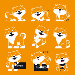 Shiba inu dog vector cute puppies set isolated on background.