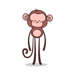 Cute monkey vector cartoon character isolated on a white background.