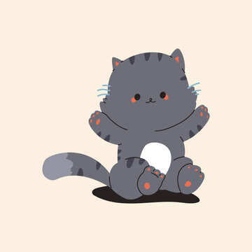 Cute cat vector cartoon character isolated on background.