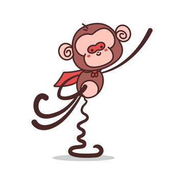 Cute superhero monkey vector cartoon character isolated on a white background.