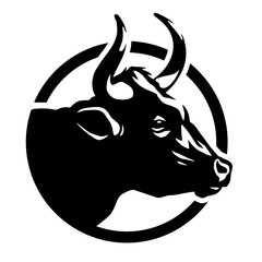 Cow silhouette, round shape logo. Vector illustration.