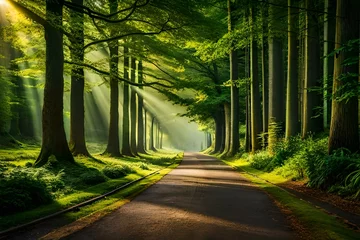 Fotobehang Bosweg road in the forest