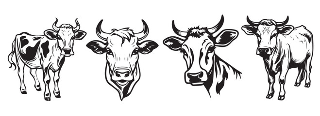 Cow heads vector illustration silhouette shapes