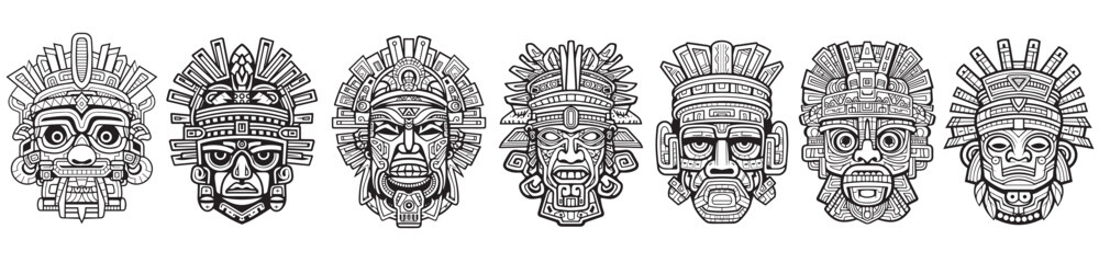 Ancient Mayan and Aztec patterns vector silhouette illustration shape, laser cutting