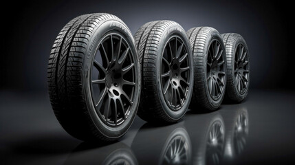 New rubber car tires for wheel. Black background