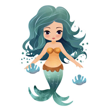 AI-Generated illustration of a mermaid- Watercolor Style