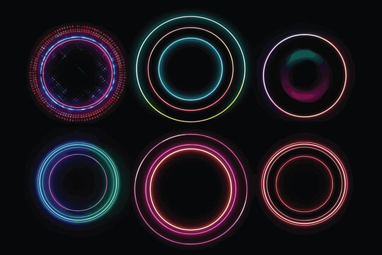 Abstract multicolored circles with blurred light curved lines background. Illustration background for your design.