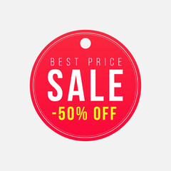 Red sale button, Sale label, Best price label 50% Off