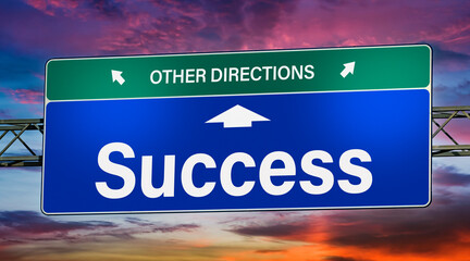 Symbolic road sign indicating direction to success