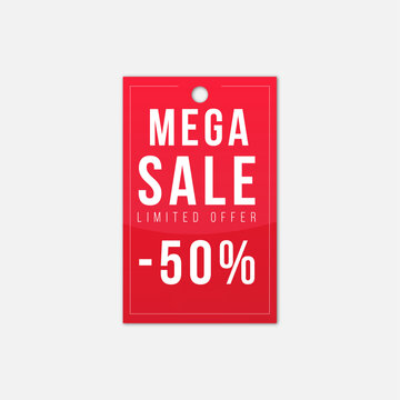 Sale tag, Red sale label, Sale banner -50% off