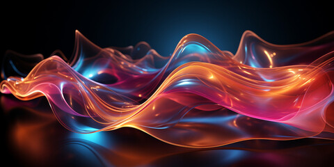 abstract futuristic background with gold, pink, blue, glowing neon fluid wave, with highlights, techno sound, shape, data transmission concept, fantastic wallpaper