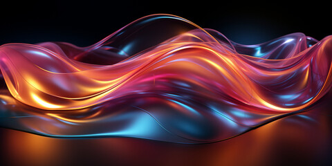 abstract futuristic background with gold, pink, blue, glowing neon fluid wave, with highlights, techno sound, shape, data transmission concept, fantastic wallpaper