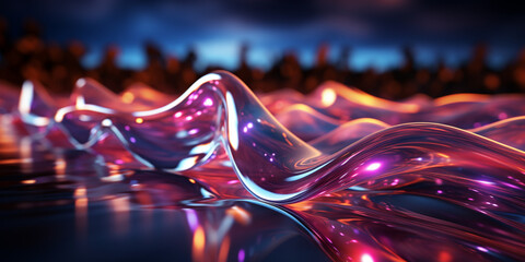 Obraz premium abstract futuristic background with gold, pink, blue, glowing neon fluid wave, with highlights, techno sound, shape, data transmission concept, fantastic wallpaper