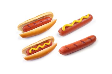 Savory Delight: Close-Up of a Delicious Hot Dog Served on white background, Satisfying Your Appetite in 4K Resolution