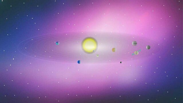 Planets and sun background and 2d animation, science, space